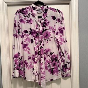 Calvin Klein White and Purple Floral Blouse